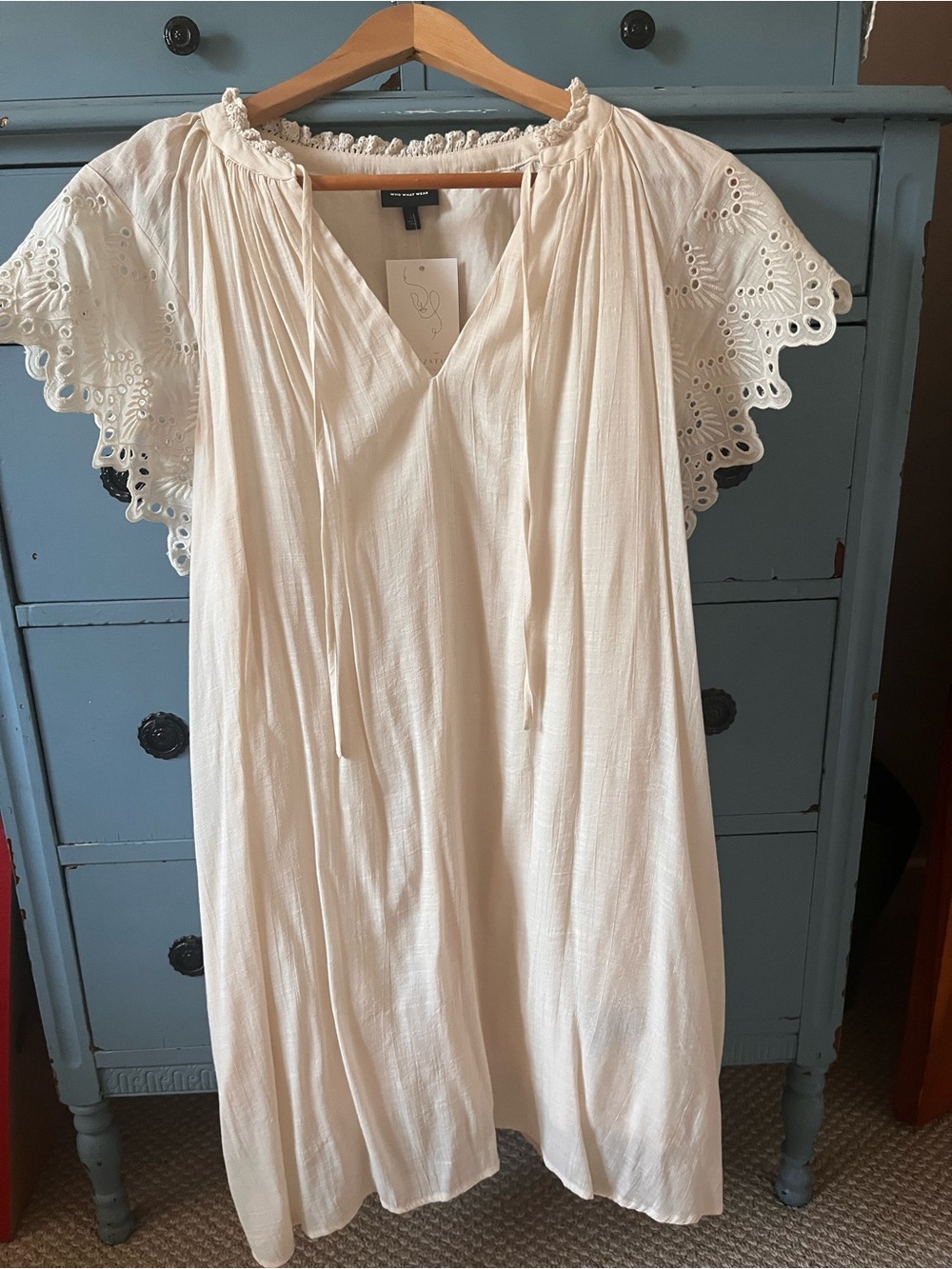 Who What Wear Cream Crochet-Trim Dress